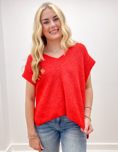 I Need To Know Sweater Vest with Side Slit in Ruby