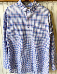 Coastal Cotton Woven Check LS Dress Shirt Red White And Blue