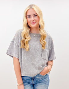 I've Been Everywhere Ribbed SS Top in Charcoal