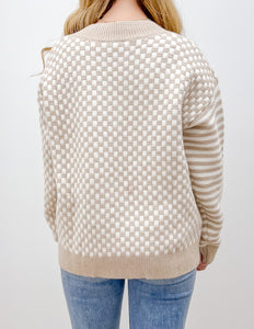 See The Sky Frenchy Checker Pattern Drop Shoulder in Ivory/Taupe