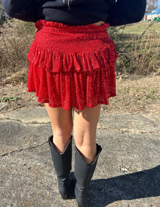 Sparkles Everywhere Sequin Skort Red