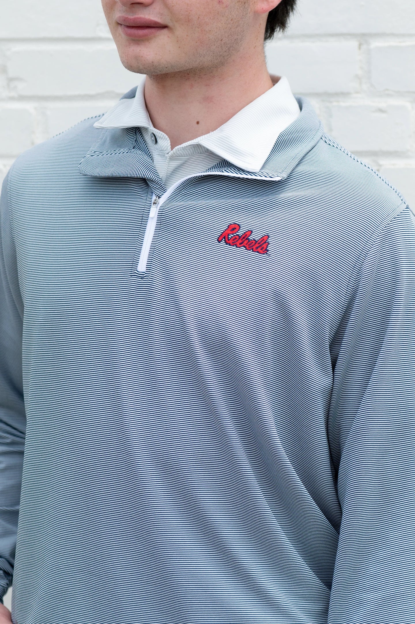 Ole Miss Script Rebels Stripe 1/4 Zip Pullover