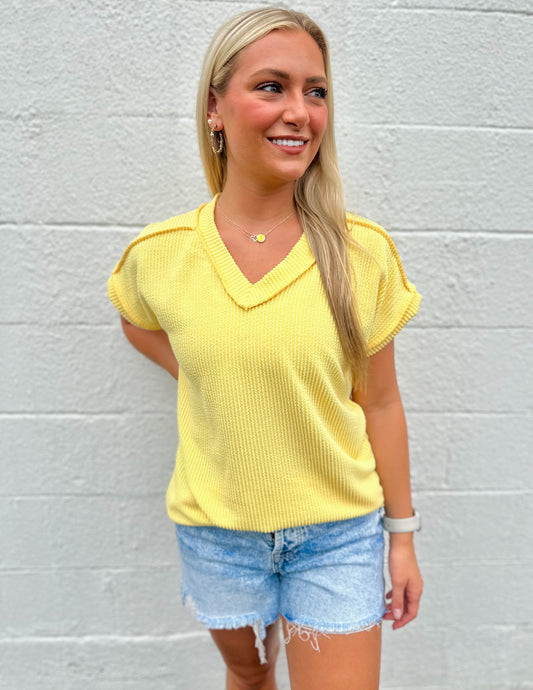 The High Road Ribbed Top Lt Yellow