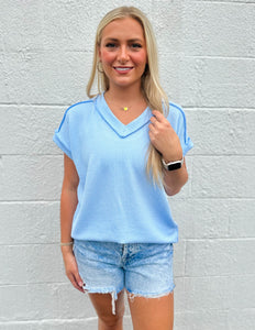 The High Road Ribbed Top Lt Blue