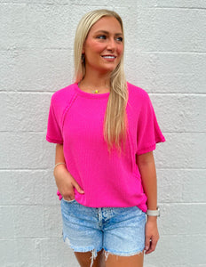 Good Directions Ribbed Top Hot Pink