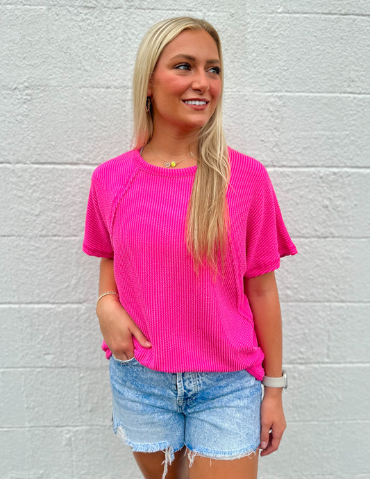 Good Directions Ribbed Top Hot Pink