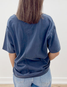 Never Looking Back V-Neck SS Knit Top in Navy