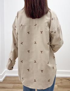 I Am Coming Bow Embroidery Corduroy Top