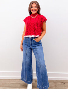 Turn It Up High Rise Pin Tuck Detail Wide Leg Jeans