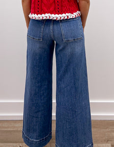 Turn It Up High Rise Pin Tuck Detail Wide Leg Jeans