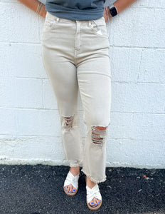 Every Little Step Distressed Jeans Sand Beige