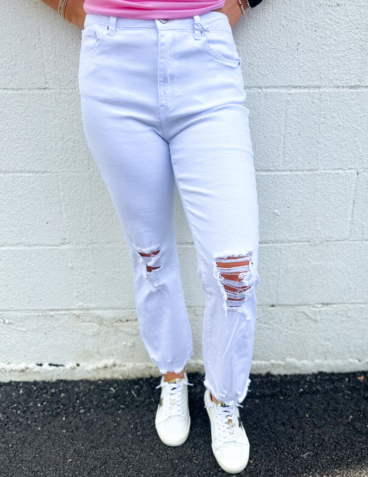 Every Little Step Distressed Jeans White