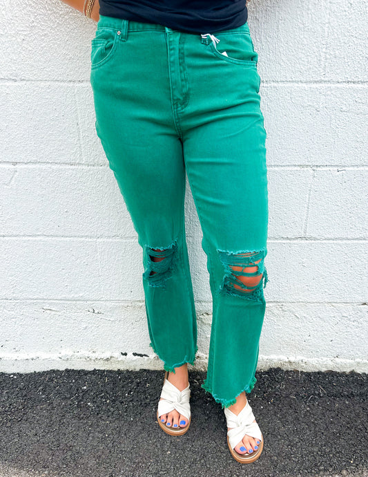 Every Little Step Distressed Jeans Dk Green