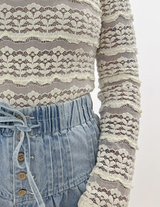 Believe In Me Ruffle Detail Flower Lace Top in Cream