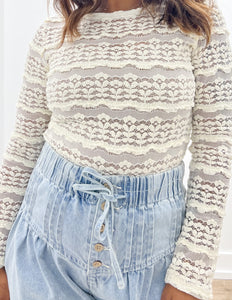 Believe In Me Ruffle Detail Flower Lace Top in Cream