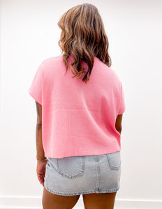 The Way I Feel Mock Neck SS Boxy Sweater Top in Dark Pink