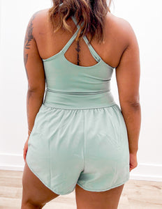 Take a Look Around Front Cutout Activewear Romper in Sage