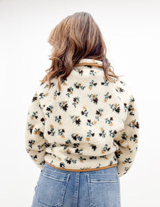 Remember Me Floral Print Fleece Jacket in Cream/Khaki