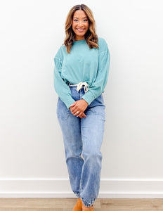 I Need You More Oversized LS Cropped Top in Teal