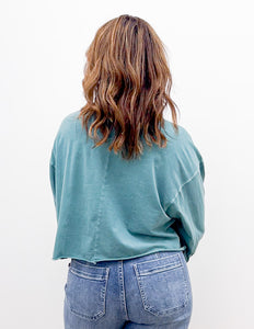 I Need You More Oversized LS Cropped Top in Teal