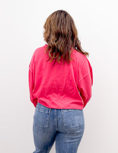 I Need You More Oversized LS Cropped Top in Dk Red