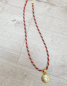 Everyday Trendy Small Maroon/Gold Cord Necklace