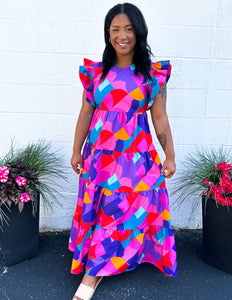 Sweet And Dreamy Geo Print Midi Dress