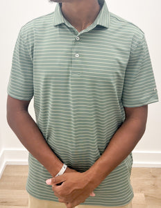 Southern Point Co. Horizon Stripe Performance Polo in Duck Green/Sandstone