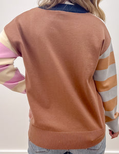Looking At Me Color Block Stripe Mix Sweater Navy/Multi