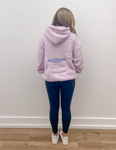 See You Two-Toned Sherpa Pullover Hoodie in Light Purple
