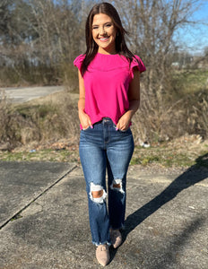 Call It Love Ladder Lace Blouse Fuchsia