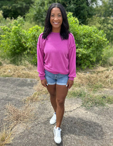 Sweet Soul Puff Sleeve Ribbed Top Magenta