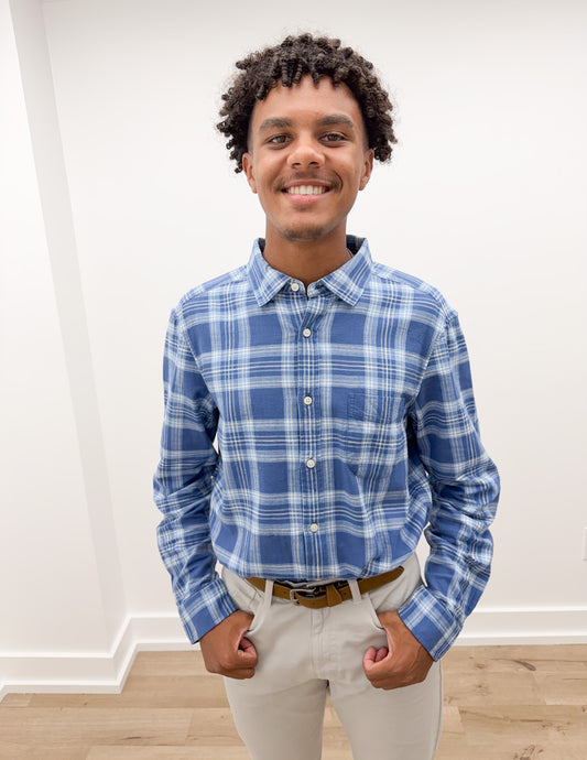 Vineyard Vines Miacomet Plaid Island Slub Shirt in Moonshine