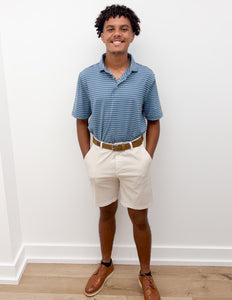 Southern Point Co. Horizon Stripe Performance Polo in Mallard Blue/White