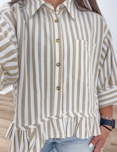 Waiting For The Sun Button Up Top in Latte