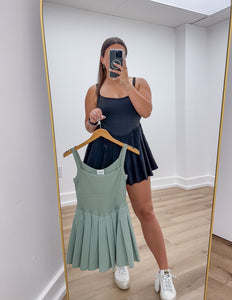 I know A Few Things Pleated Skirt Activewear Dress in Sage