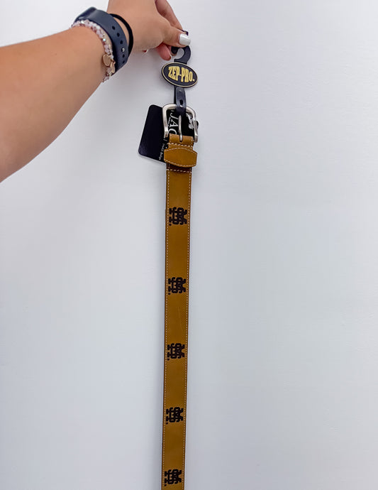 Crazyhorse MS Baseball Light Brown Stitch Leather Embossed Belt