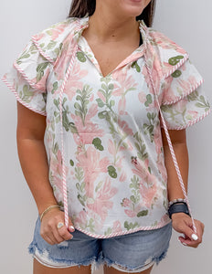Girl Like You Floral Striped Ruffled Sleeve Top