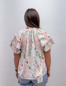 Girl Like You Floral Striped Ruffled Sleeve Top