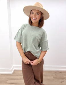 I've Been Everywhere Ribbed SS Top in Light Olive