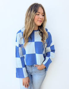 Blue Christmas Checkered Sweater