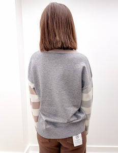 Looking At Me Color Block Stripe Mix Sweater Taupe/Grey