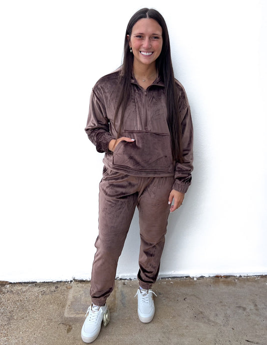 Go Out With a Bang Pullover + Jogger Set in Brown