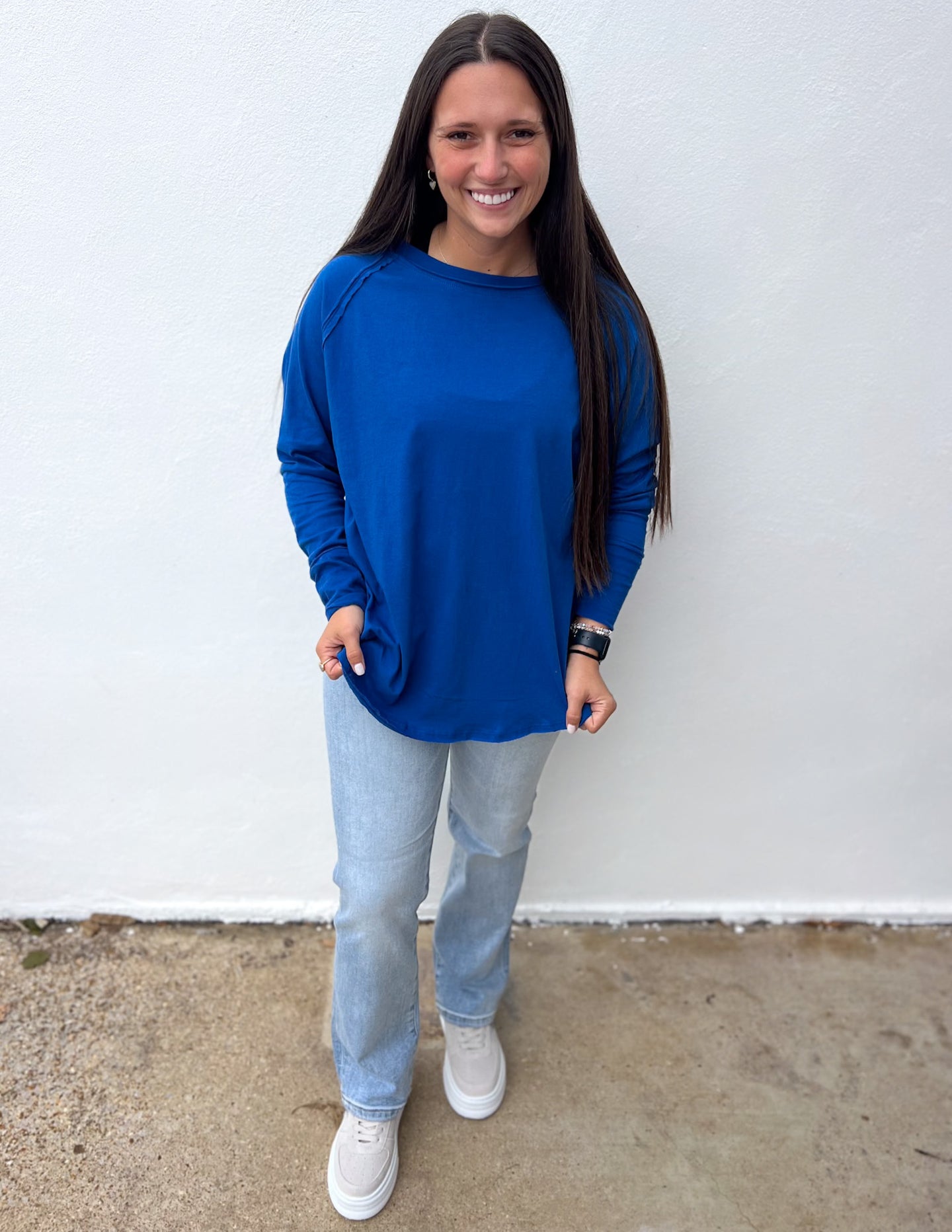 All About the Basics Cotton Raglan Sleeve Top in Classic Blue