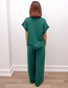 Loving Me Today Slub SS Tee & Long Pants Set in Hunter Green