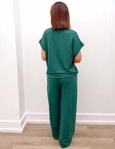 Loving Me Today Slub SS Tee & Long Pants Set in Hunter Green