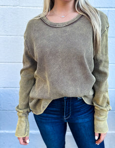 Sweet Creature Waffle Sweater Olive