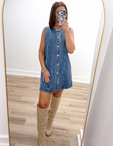 Your Dreams Sleevless Button Down Denim Mini Dress