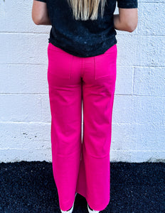 Free Falling Stretch Wide Leg Jean-Hot Pink