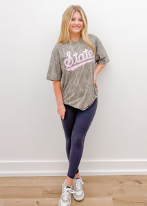 Pink State Script On Bottomland Camo SS Tee